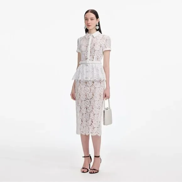 NWOT Self-Portrait WHITE LACE PEPLUM MIDI DRESS, size US4 - Picture 3 of 16